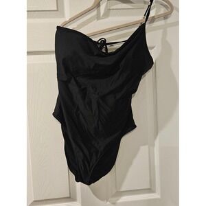 Aerie One Shoulder One Piece Swimsuit Black XL Cutout Open Back Full Coverage